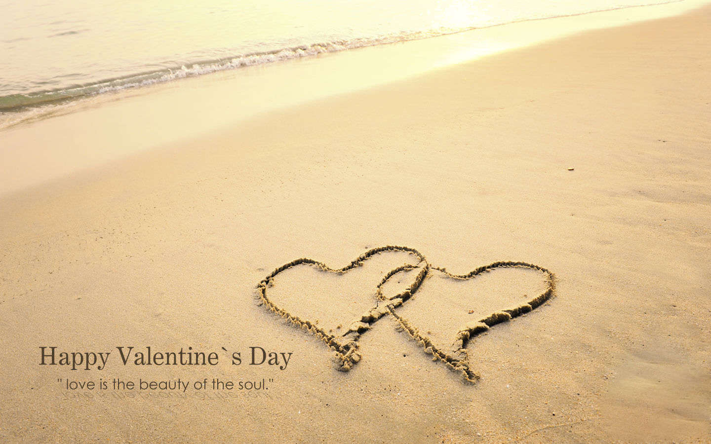 Happy Valentines Day 2019 Two Heart At Beach Wallpaper Image
