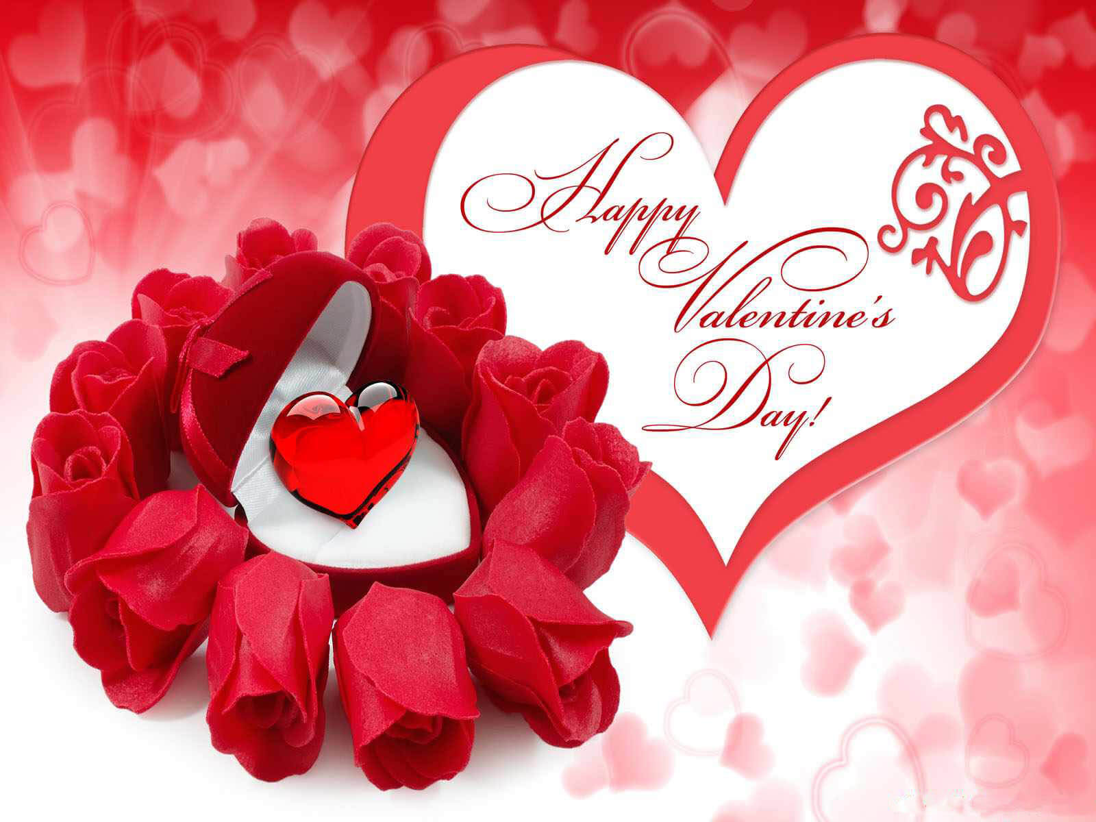 Happy Valentines Day Red Roses With Heart HD Wallpaper Image