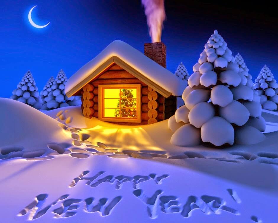 Happy New Year 2019 snow wishes animated cartoon sweet house