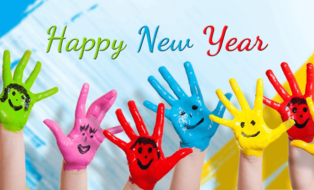 Happy New Year greeting card handmade colorful children